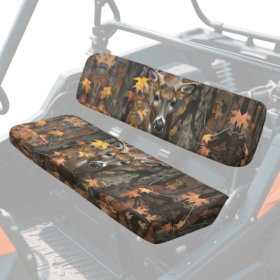 XYZCANDO UTV Seat Cover with Autumn Deer Camo, Bench Seat Cover Two Piece Set for Off Road Outdoor Exploration
