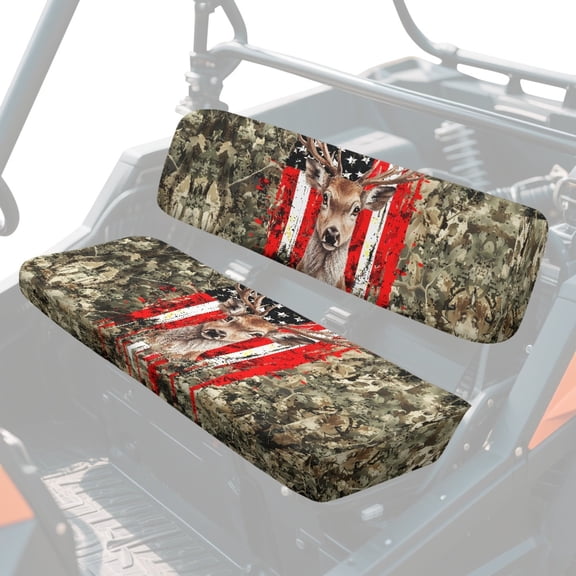 XYZCANDO UTV Seat Cover with Camo Deer Flag Design, UTV Seat Cushion Cover Fits Polaris Ranger XP 1000 and Kawasaki Mule Models