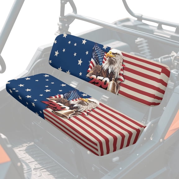 XYZCANDO UTV Seat Cushion Cover for Polaris Ranger XP 1000, USA Flag Eagle Design 2 Pcs Set UTV Seat Cover Anti-Scratch Easy-Clean