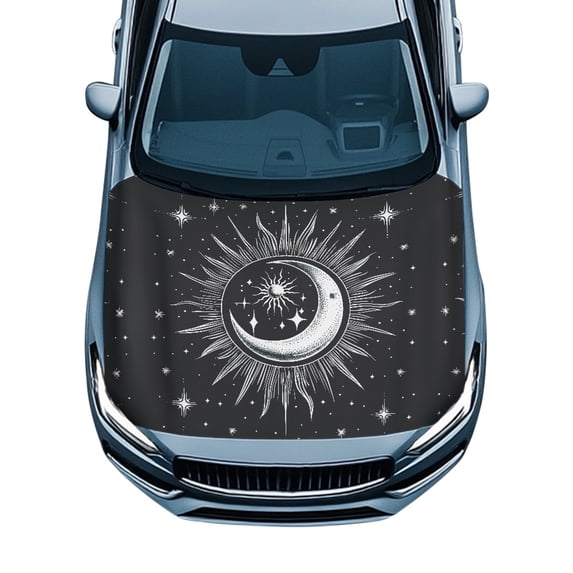 XYZCANDO UV Resistant Car Hood Protector, Moon Sun Stretch Fabric Stretch Hood Covers for Car, Automotive Accessories Car Hood Protector Cover