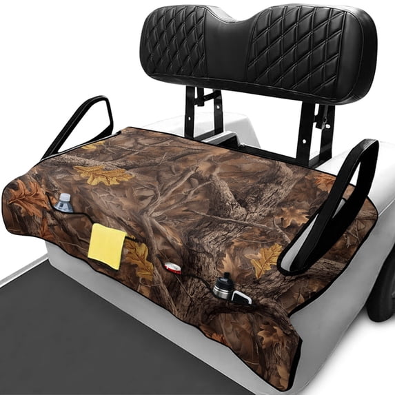 XYZCANDO Universal 2-Seat Woodland Camo Golf Cart Seat Cover With 4 Pockets - Non-Slip Washable Protective Accessory For Golfers