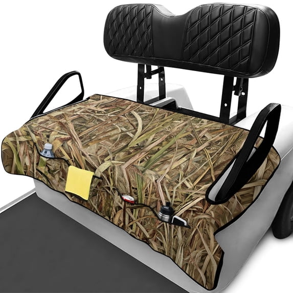 XYZCANDO Universal Camo Golf Cart Seat Cover - Terry Cloth With 4 Front Pockets - Washable Non-Slip Protector For 2-Seat Golf Carts