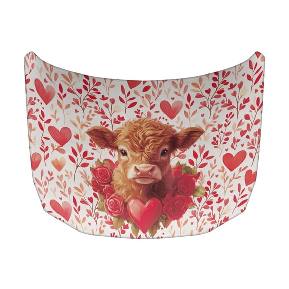 XYZCANDO Valentine's Day Car Hood Cover featuring Highland Cow Hearts Roses - Stylish Exterior Decor for Car Enthusiasts
