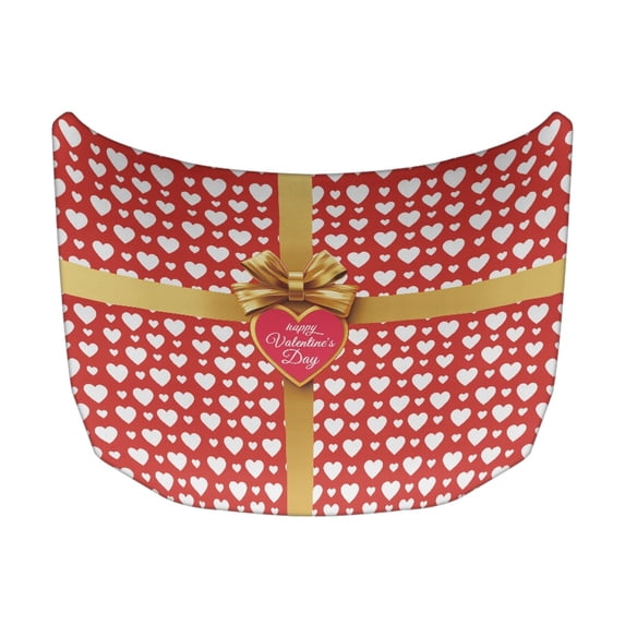 XYZCANDO Valentine's Day Car Hood Cover featuring White Hearts with Gold Bow - Fits Most Cars SUV Trucks for Romantic Holiday Decoration