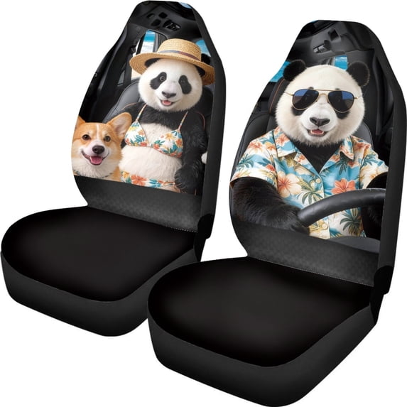 XYZCANDO Vehicle Seat Covers Panda Corgi Driving Print 2 pcs Car Seat Covers Decorative Van SUV Truck Easy to Install Protective Car Front Seat Covers