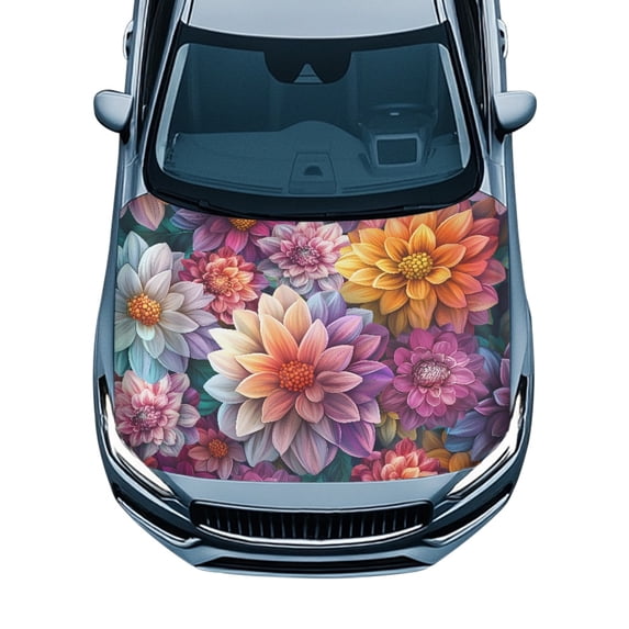 XYZCANDO Vibrant Floral Medley Auto Protector Car Hood Cover Swimsuit Fabric Car Hood Cover Protector, Car Engine Hood Cover Decorative for Van Trucks SUV