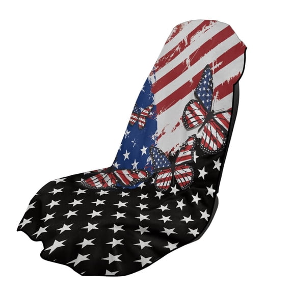 XYZCANDO Vintage American Flag Butterfly Pattern Sweatproof Car Seat Towel Cover, Stain Resistant Sweat-Absorbent Washable Seat Cover for Trucks Van