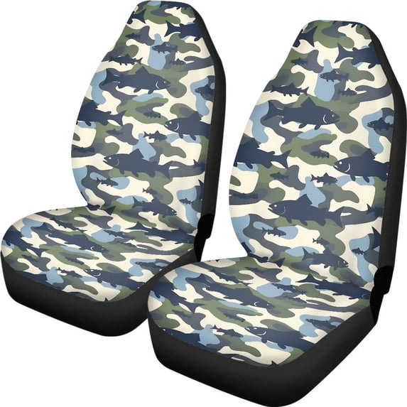 XYZCANDO Washable Car Seat Covers Sedan SUV Auto, Soft Durable Car Front Seat Covers 2 pcs Polyester Fabric Fish Camouflage Print