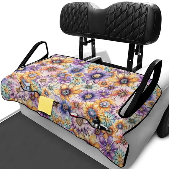 XYZCANDO Watercolor Floral Golf Cart Seat Covers | 4 Pockets Non-Slip Terry Cloth, Universal Fit 2-Seat Golf Carts