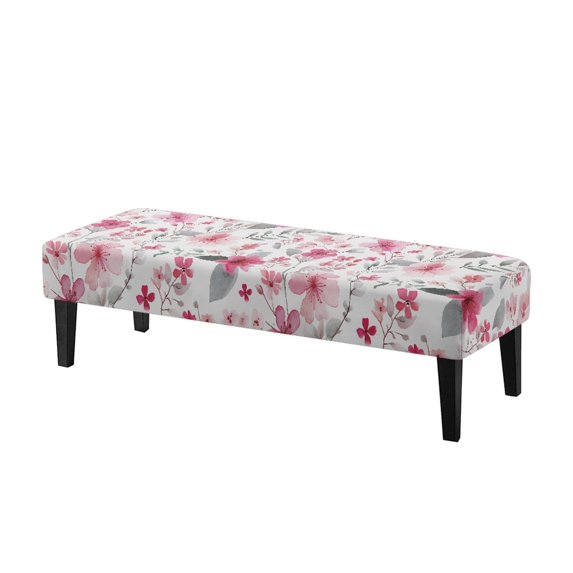 XYZCANDO Watercolor Pink Floral Print Anti-Stain Dining Bench Covers, Non-Slip Polyester Spandex Fabric Bench Slipcover for Living Room Bedroom