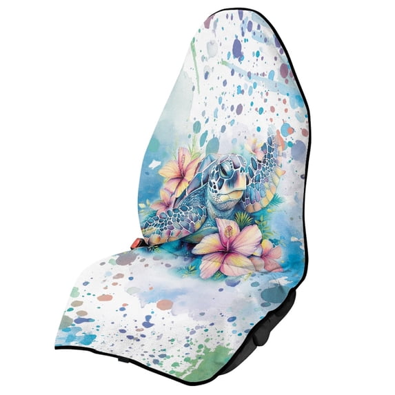 XYZCANDO Watercolor Sea Turtle Hibiscus Car Seat Towel Cover - Sweatproof Waterproof Seat Protector, Universal Fit for Cars, Trucks, SUVs - Moisture-Wicking Beach Style Accessory