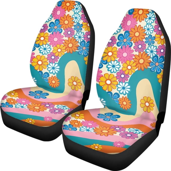 XYZCANDO Wave Background Floral Car Accessories Waterproof Protective Auto Seat Covers Automobile Seats Car Interior, Easy to Install Thin Truck Sedan