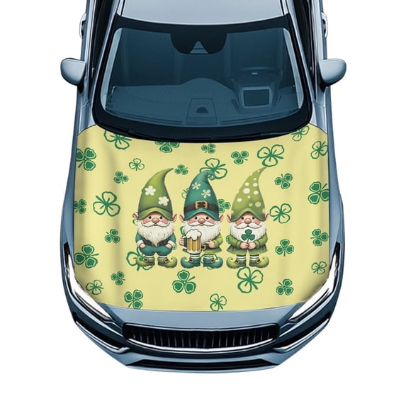 XYZCANDO All Weather Protection Car Engine Hood Cover, St. Patrick's Day Gnomes Swimsuit Fabric Car Hood Cover, All Seasons Protection Car Hood Protectors Cover