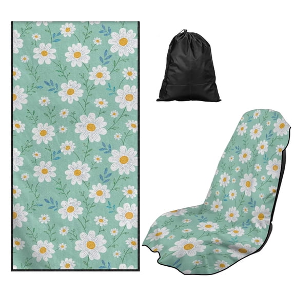 XYZCANDO White Daisy Seat Cover Towel Absorbent Soft Beach Towels Car Seats Covers Waterproof and Sweatproof Towel Seat Covers Universal Fit for Most Cars SUVs and Sedans