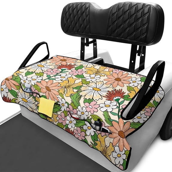 XYZCANDO Wild Floral Golf Cart Seat Cover with 4 Pockets - Non-Slip Washable Terry Cloth Cover for 2-Seat Golf Carts, Ideal Gift for Golf Lovers