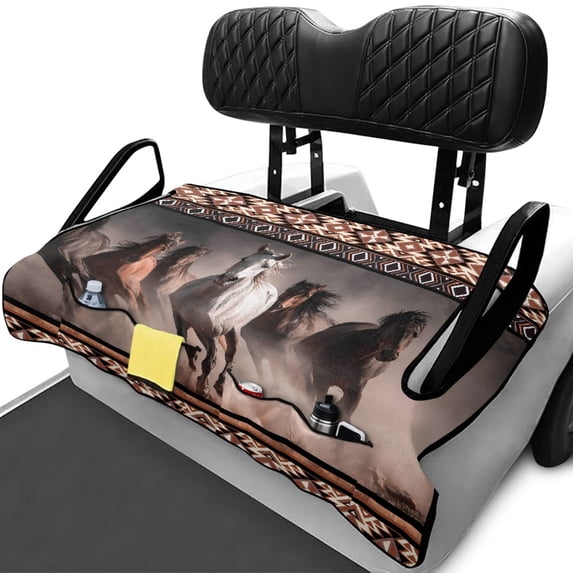 XYZCANDO Wild Horses Print Golf Cart Seat Cover with 4 Storage Pockets - Non-Slip Washable Universal 2-Seat Golf Cart Accessory