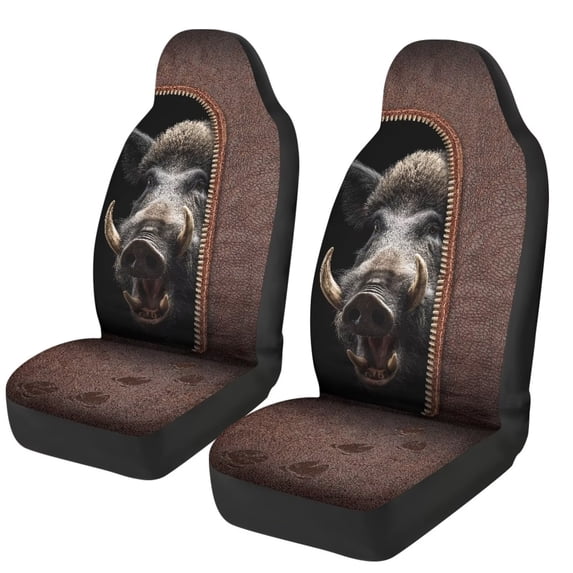 XYZCANDO Wild Pig Car Seat Covers 2 Pcs Car Seat Cover Protector Front Seats Removable Automotive Accessories Easy Installation Universal Fit for Most Cars SUVs and Sedans