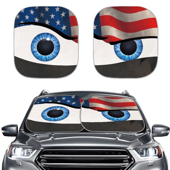 XYZCANDO Windshield Sun Shade Featuring Patriotic Eyes Flag Pattern, Car Windshield Sunshade for Blocking Heat and Vehicle Protection