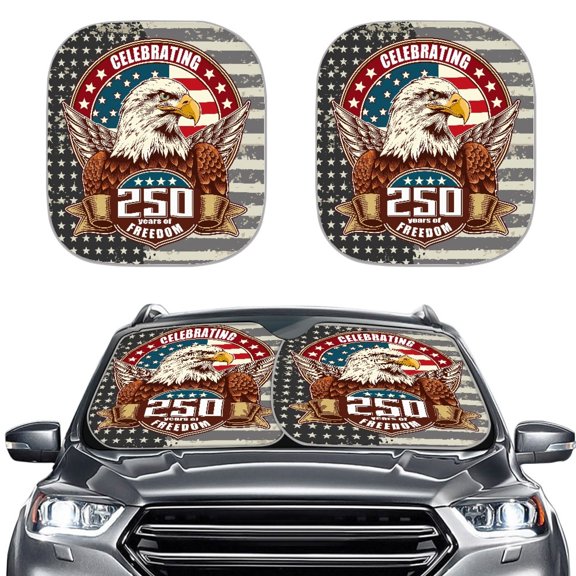 XYZCANDO Windshield Sun Shade with 250 Years Freedom Design, Car Front Sunshades for Trucks and Suvs, Blocks Uv Rays to Keep Vehicle Cool