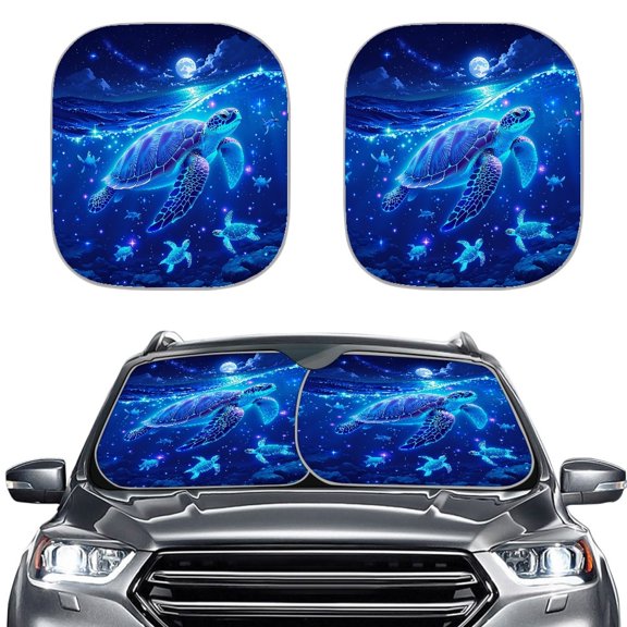 XYZCANDO Windshield Sun Shade with Glowing Ocean Turtle Design, Front Windshield Shade for Suv, Blocks Harmful Sunlight Keeps Your Car Cool for Trips