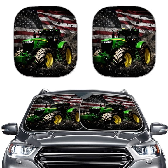 XYZCANDO Windshield Sun Shade with Patriotic Tractor Design, Foldable Car Windshield Sunshade for Front Window, Keeps Vehicle Cool