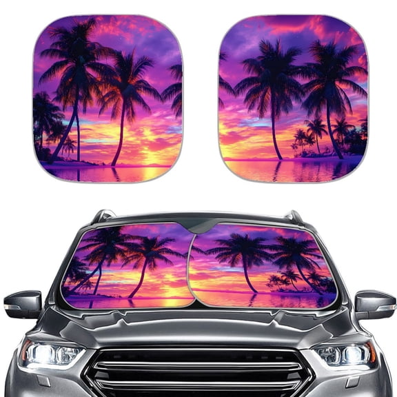 XYZCANDO Windshield Sun Shade with Tropical Sunset Palm Pattern, Auto Interior Accessories for Truck and SUV, Sun Visor Protector