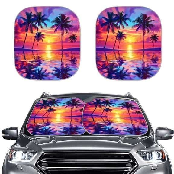 XYZCANDO Windshield Sun Shade with Tropical Sunset Pattern, Car Sun Shade for Blocking Heat and Protecting Vehicle Interior