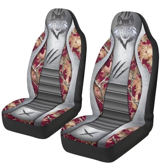 XYZCANDO Wolf Car Seat Covers Set of 2 Pink Camo Seat Cover for Front Seats Easy to Install and Clean Removable Automotive Accessories All-Season Protection for Cars Sedans SUVs