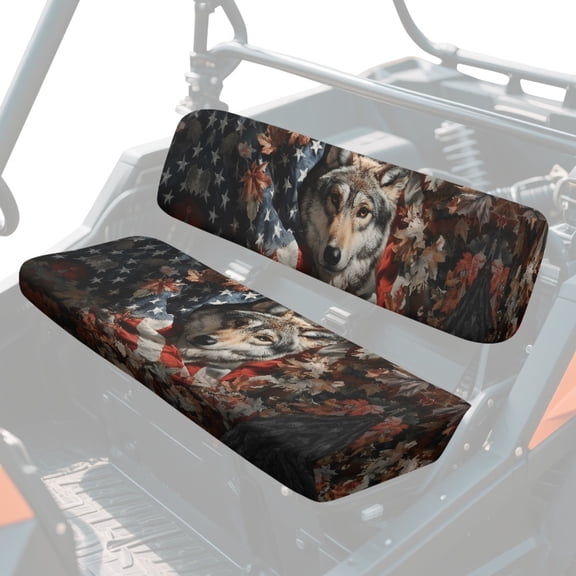 XYZCANDO Wolf Flag Seat Cushion Cover for Polaris Ranger XP 1000, 2 Pcs Set Wear-resistant UTV Bench Seat Cushion Cover Fade Resistant Elastic UTV Seat Covers