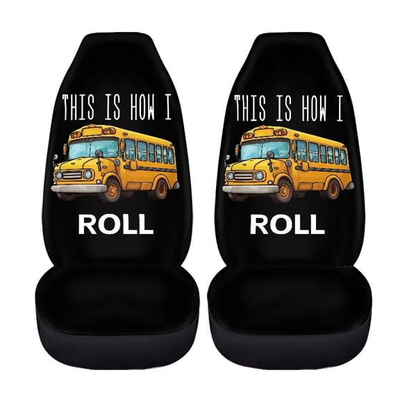 XYZCANDO Yellow School Bus Car Front Seat Covers Stretch Polyester Fabric Cover Car Seat Covers Full Set of 2 Breathable Automotive Interior Seats Covers for Cars Sedans and SUVs