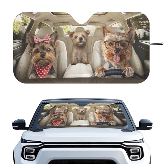 XYZCANDO Yorkshire Terrier Automotive Windshield Cover Foldable Windshields Sun Visor Blocks UV Rays Polyester Fully Covered Foldable Front Sunshade Suitable for Cars,SUV,Sedan