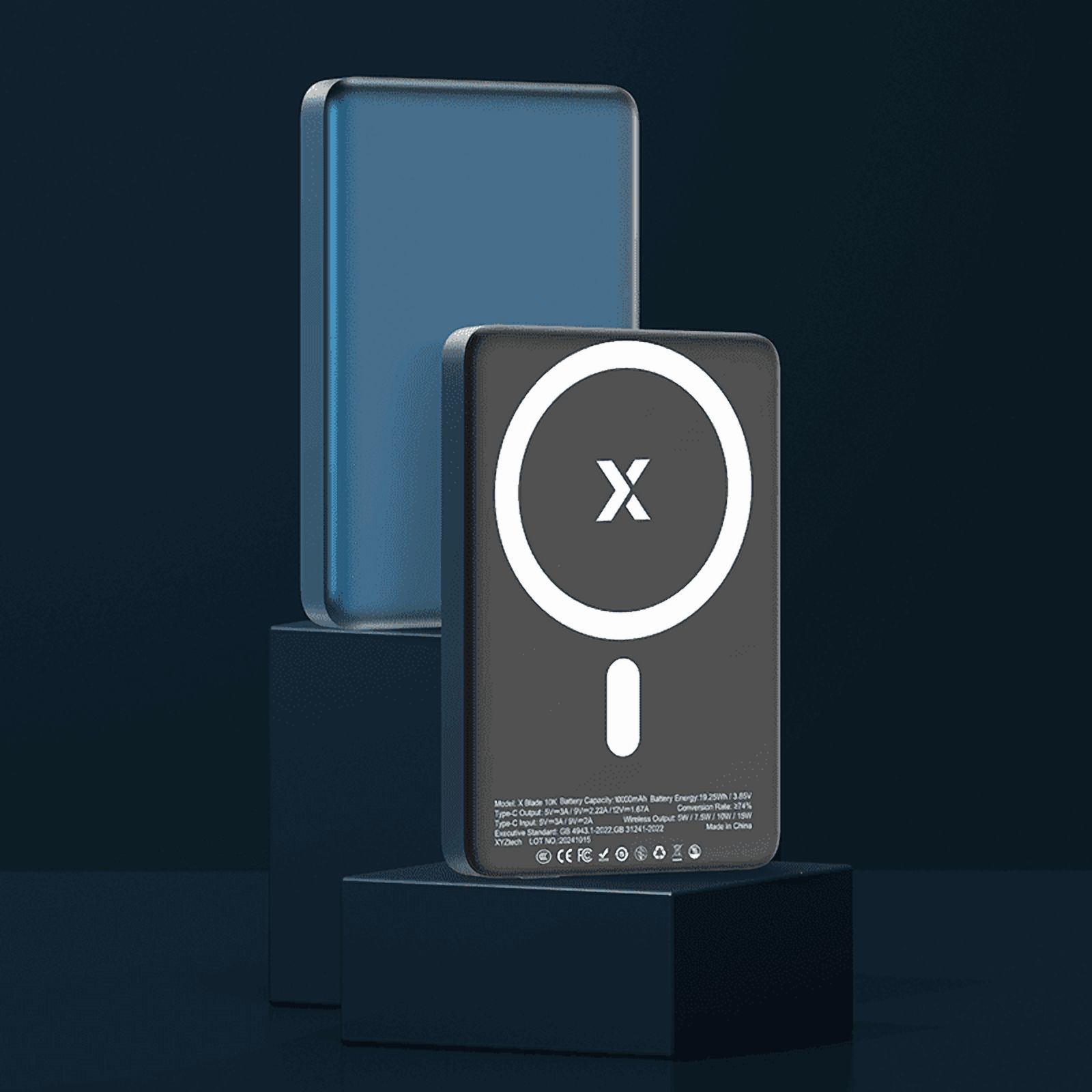 XYZtech X Blade 10K Wireless Power Bank - 10000 mAh - Metal Casing Design, Compatible with iPhone and Samsung, Metallic Blue