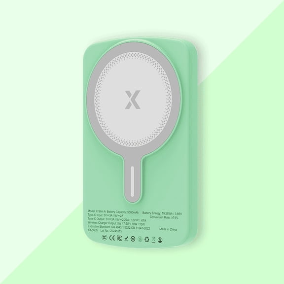 XYZtech X Slim A Wireless Power Bank - 5000 mAh - Ultra Thin - 0.39" Rubber Oil Finish Plastic Casing Design, Compatible with iPhone and Samsung, Green