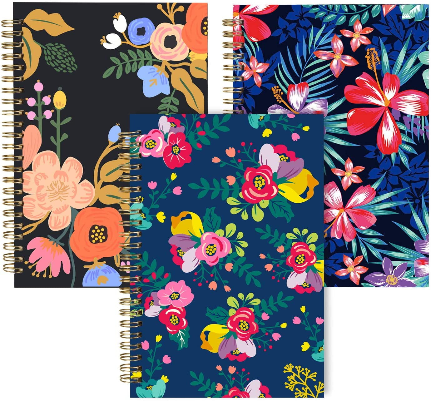 XYark Dot Grid Notebook Spiral, Flower A5 Dotted Bullet Grid Journals Bulk, 100GSM Thick Paper Travel Journal Set, Hard Cover, Wirebound Diary Planner, 75 Sheets per Book, 5.7x8.3 inch, 3 Pack