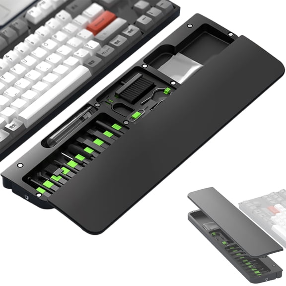 XYvans 22-in-1 Keyboard Cleaning Kit with Keyboard Wrist Rest, Leather Ergonomic Hand Pad for Mechanical Keyboards, Magnetic Storage & Phone Holder-Black