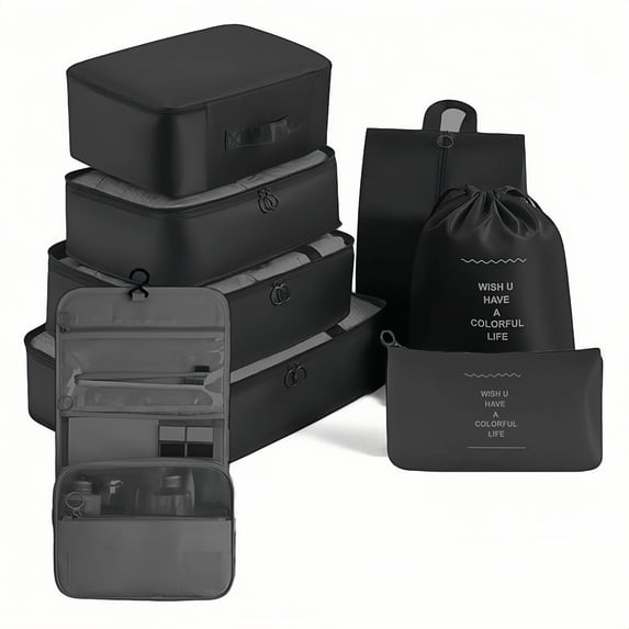 Xyvans Packing Cubes 8 set,Luggage Compression Packing Organizers Bags for Travel Accessories/Dorm Essentials Black