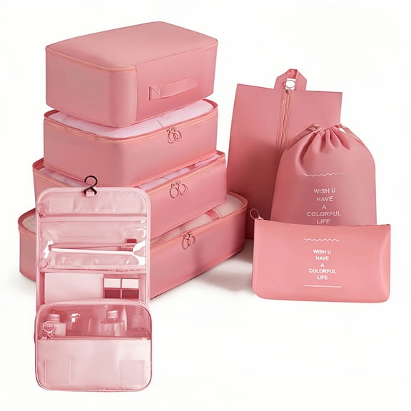 Xyvans Packing Cubes 8 set,Luggage Compression Packing Organizers Bags for Travel Accessories/Dorm Essentials Pink