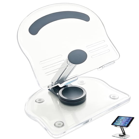 XYvans Tablet Stand, Foldable 360° Rotating Acrylic Adjustable Desktop Tablet Holder with Non-Slip Silicone for 4.7-13 Inch Devices（Black）