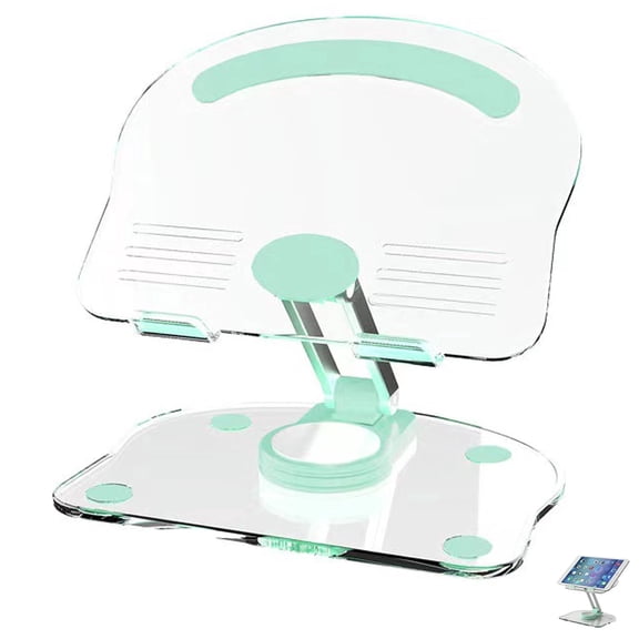 XYvans Tablet Stand, Foldable 360° Rotating Acrylic Adjustable Desktop Tablet Holder with Non-Slip Silicone for 4.7-13 Inch Devices（Green）