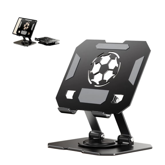 XYvans Tablet Stand Holder with 360° Rotating Base, Universal Foldable Adjustable Aluminum Alloy Stand for Desk Compatible with iPad, Samsung Galaxy Tab, Black