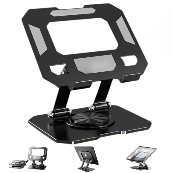 XYvans Tablet Stand Holder with 360° Rotating Base, Universal Foldable Adjustable Aluminum Alloy Stand for Desk Compatible with iPad, Samsung Galaxy Tab, Black