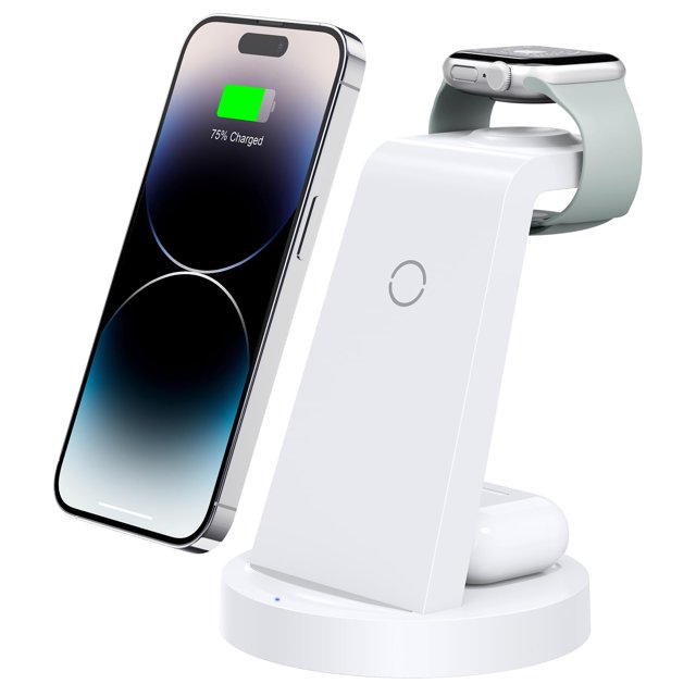XZAMB 3-in-1 Charging Station Compatible with iPhone, Wireless Charger Compatible with iPhone 16 15 14 13 12 11 X Pro Max and Apple Watch - Wireless Charging Station for AirPods 4 3 Pro