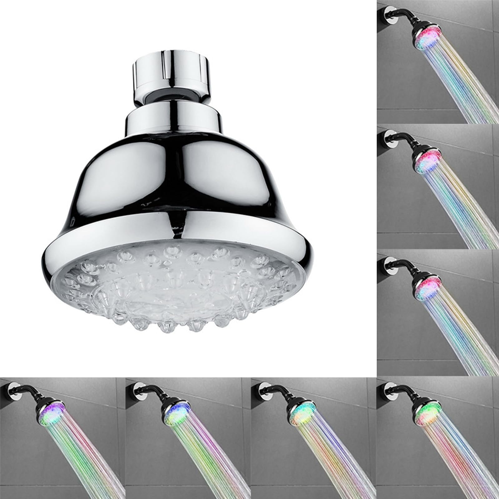 XZAMB Color Changing LED Ceiling Spray Round Shower Head 7 Color Lights Automatically Change Fixed Shower Heads for Bathroom