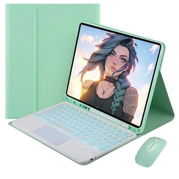 XZAMB Keyboard Case Compatible with iPad 9.7, iPad 6th Gen (2018), iPad 5th Gen (2017), iPad Air 2 (2014) Smart 7 Colors Backlight Trackpad with Mouses, Built in Pen Holder & Auto Sleep