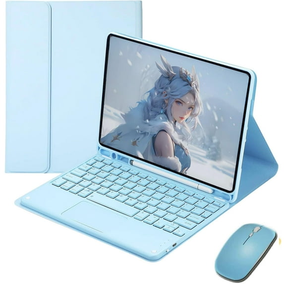 STYU Keyboard Case Compatible with iPad 9.7 inch 6th / 5th Gen,Slim Smart Case Detachable Stand Tablet Keyboard Case and 1 Mouses,with Smart Touchpad Built in Pencil Holder, Auto Sleep - Pink