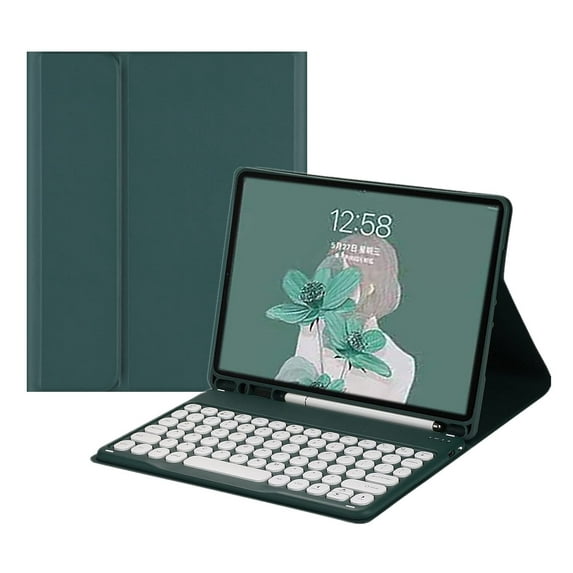 XZAMB Keyboard Case for Galaxy Tab S9 FE 10.9 inch/Tab S9 11 inch/Tab S8 11"/Tab S7 11" Detachable Magnetic Color Keyboard Cover Cute Round Key,DarkGreen