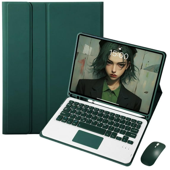 XZAMB Keyboard Case for Samsung Galaxy Tab A9 Plus 11",Slim Smart Stand Case Detachable Tablet Keyboard and Mouses,with Smart Touchpad Built in Pencil Holder, Auto Sleep - Green