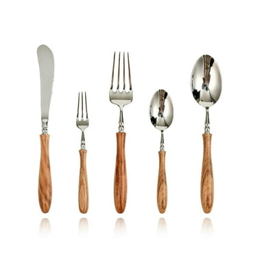 XZAMB Natural Wood Handle Dinner Spoons Set, 7.9" Spoons Silverware, 18/10 Stainless Steel Table Spoon with Wooden Handle, Soup Spoons Set of 5