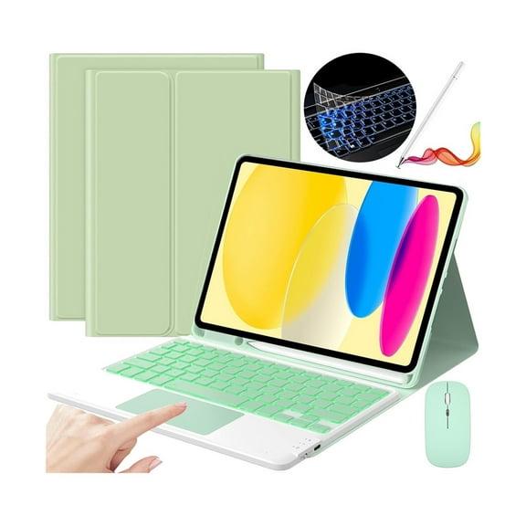 XZAMB Stylish Green Case with Keyboard, Mouse & Stylus for iPad 10th Gen 10.9 inch - Ultimate Productivity Bundle