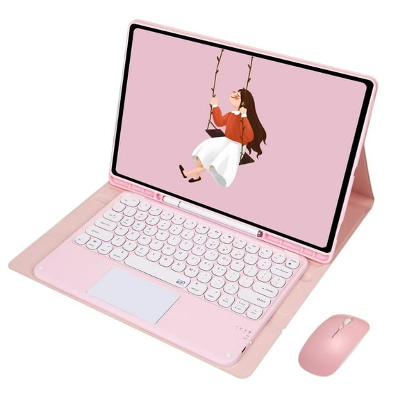 STYU Touchpad Keyboard Case with Mouse Compatible with Galaxy Tab S8 Ultra 14.6 Inch 2022(SM-X900/SM-X906), Smart Keyboard Case Cover Round Key Wireless Keyboard with S Pen Holder, Pink
